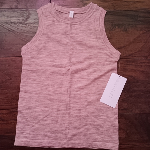 NWT ATHLETA ASCENT SEAMLESS TANK IN MOCA. SIZE XXS. BLEND OF DUSTY PINK/CREAM - Picture 3 of 9